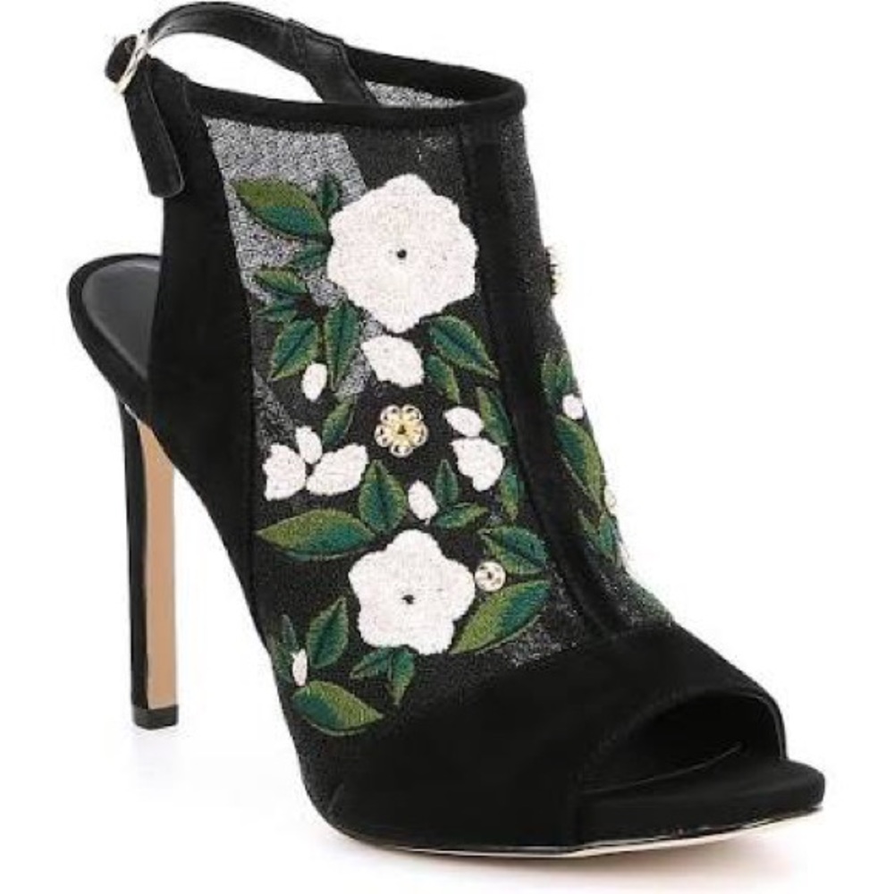 Karl Lagerfeld Suede Floral-Embroidered Sandals